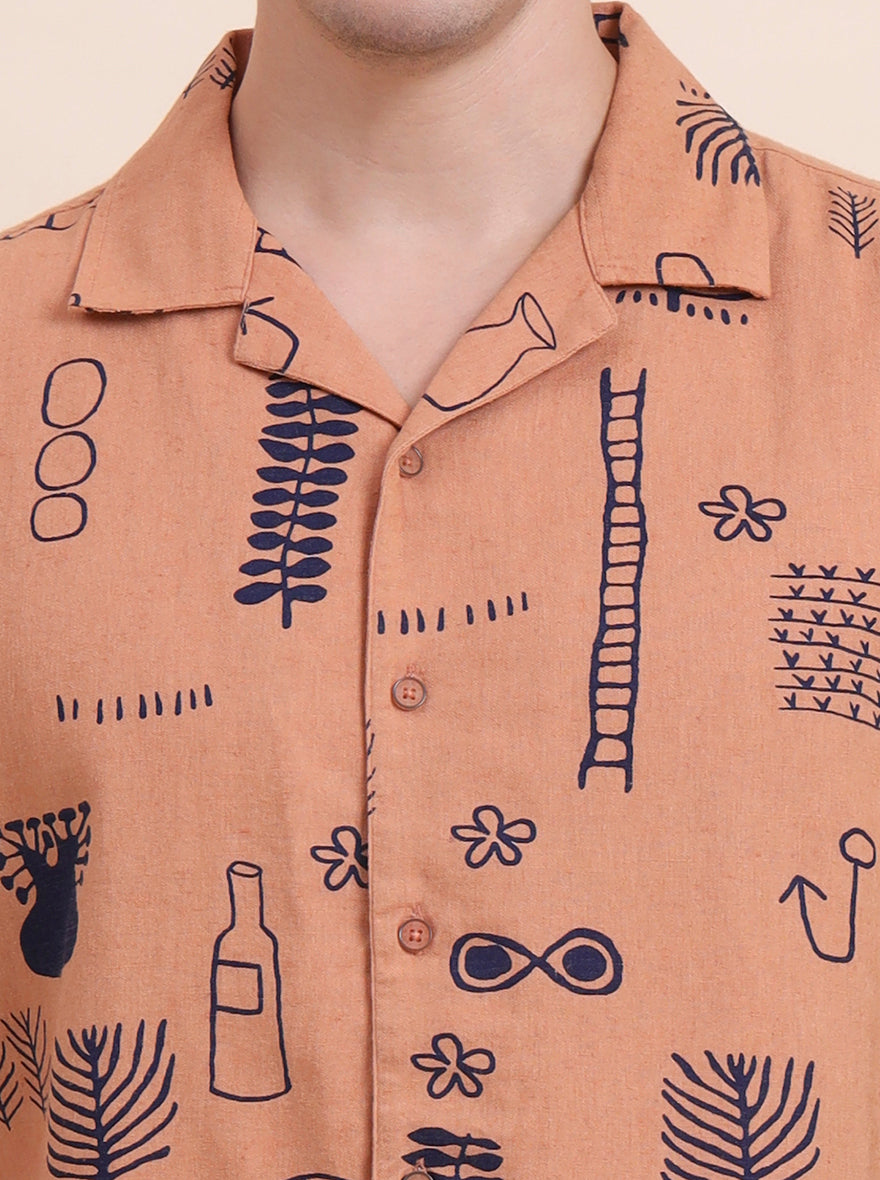 Rust Printed Slim Fit Casual Shirt | JadeBlue