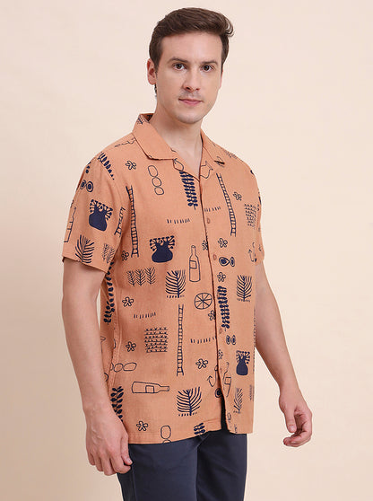 Rust Printed Slim Fit Casual Shirt | JadeBlue