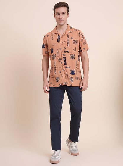 Rust Printed Slim Fit Casual Shirt | JadeBlue