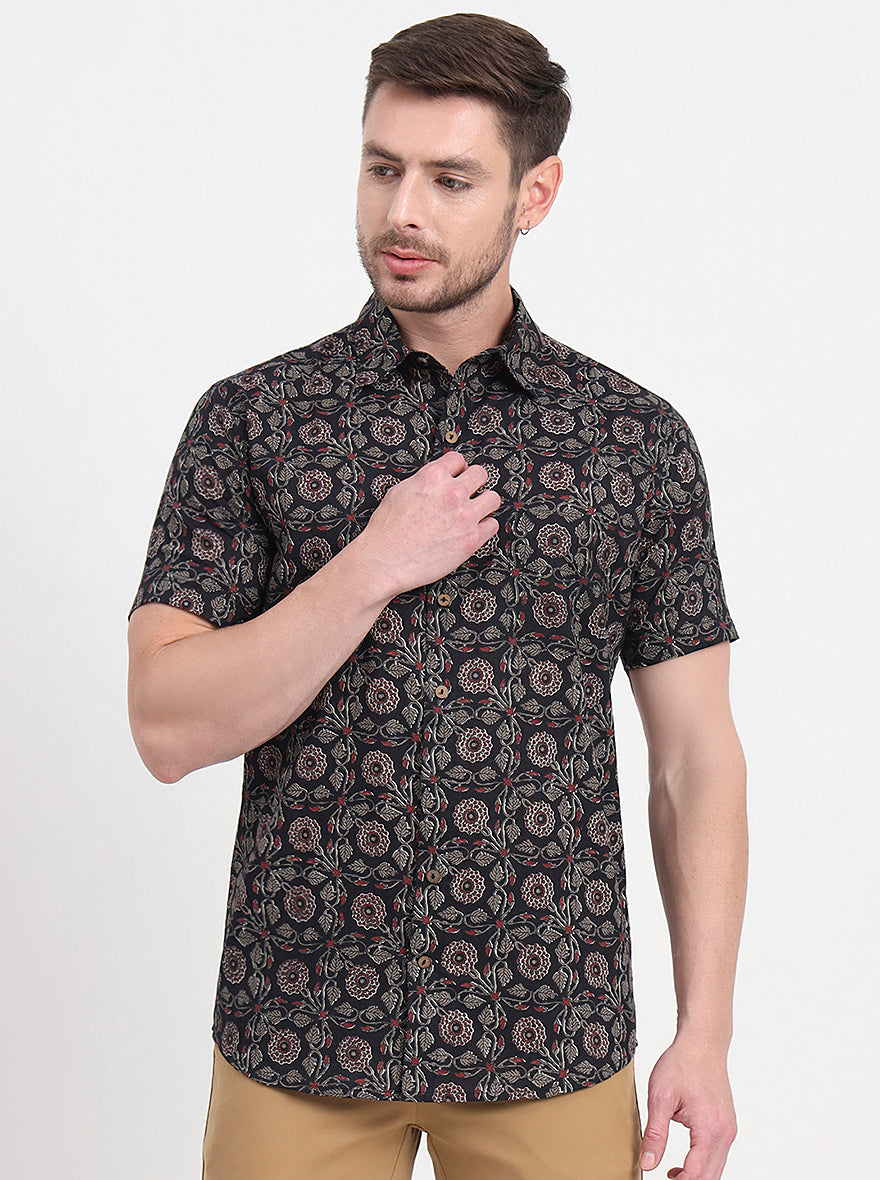 Black Printed Slim Fit Casual Shirt | JadeBlue