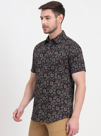 Black Printed Slim Fit Casual Shirt | JadeBlue