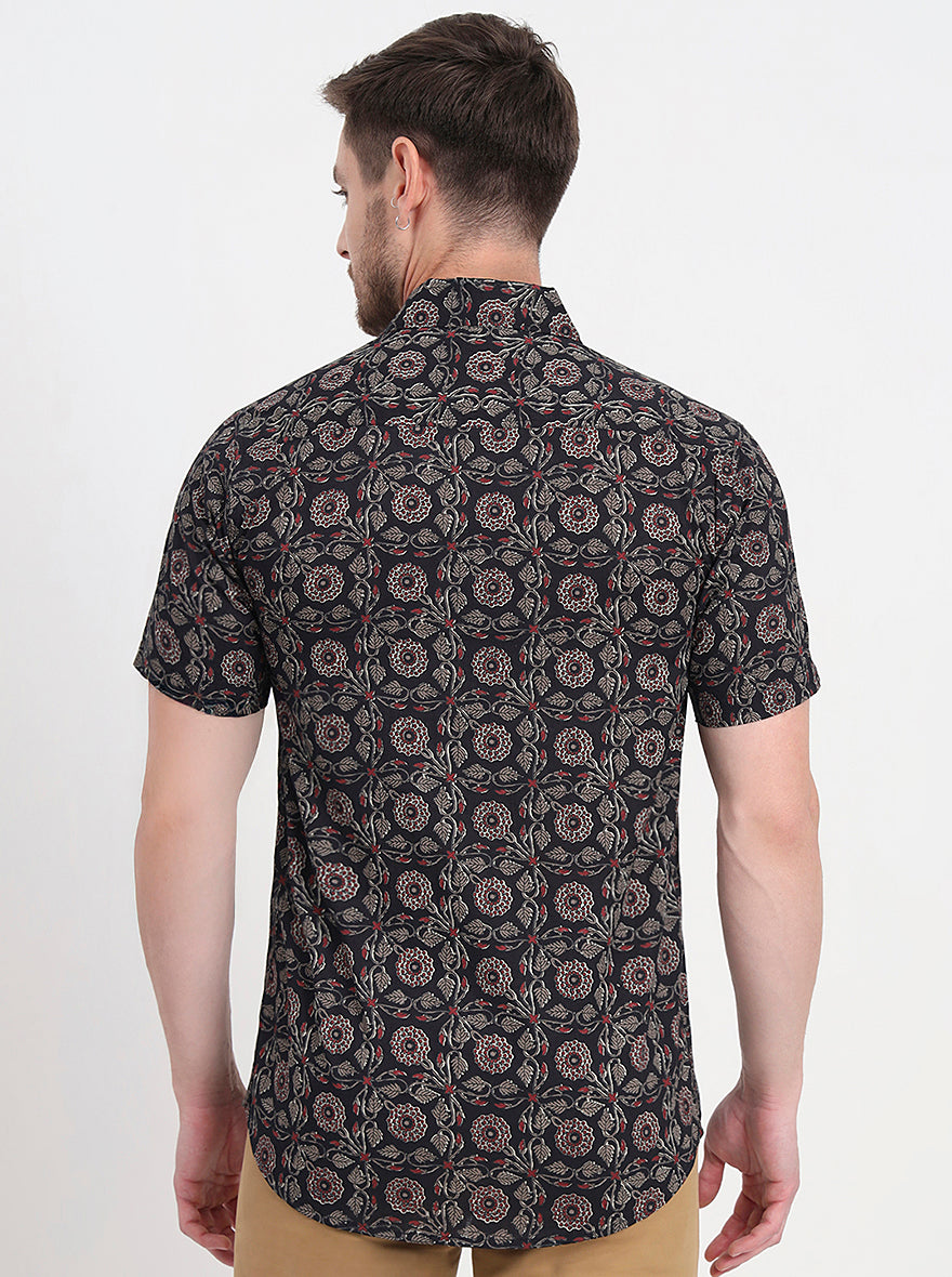 Black Printed Slim Fit Casual Shirt | JadeBlue