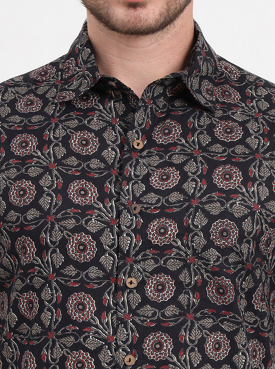 Black Printed Slim Fit Casual Shirt | JadeBlue