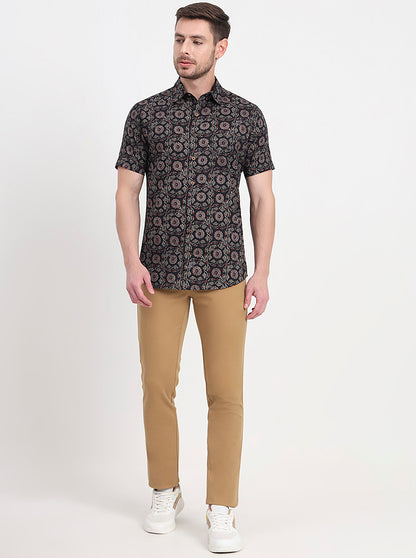 Black Printed Slim Fit Casual Shirt | JadeBlue