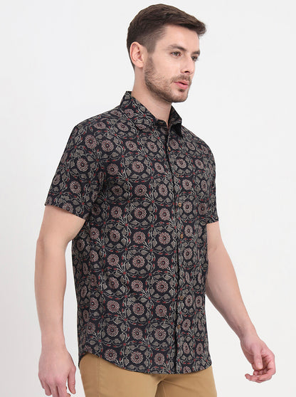 Black Printed Slim Fit Casual Shirt | JadeBlue