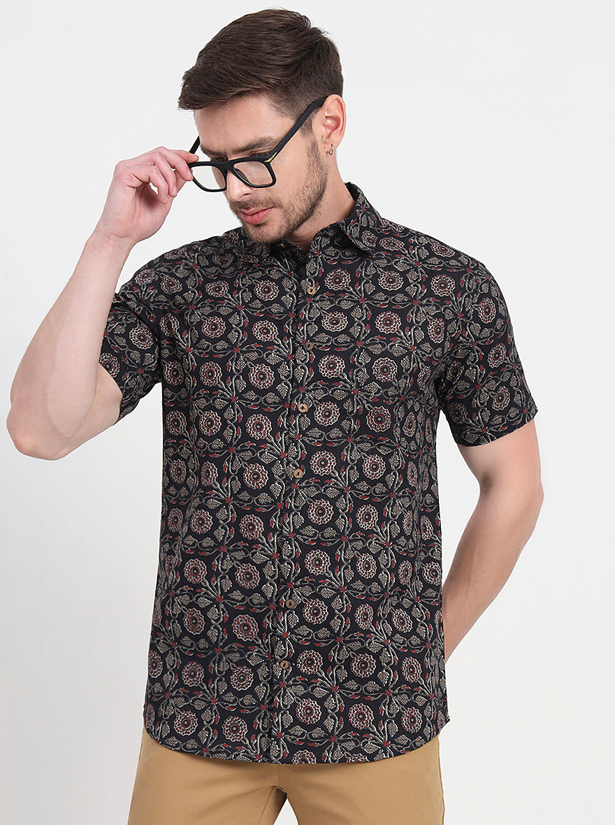 Black Printed Slim Fit Casual Shirt | JadeBlue