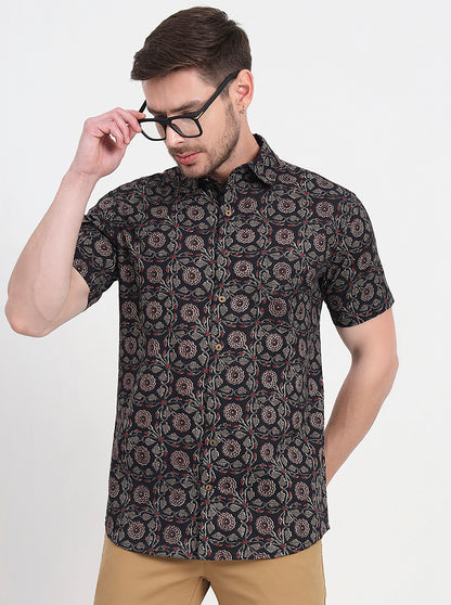 Black Printed Slim Fit Casual Shirt | JadeBlue
