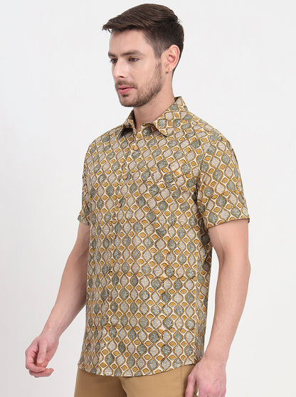 Beige Printed Slim Fit Casual Shirt | JadeBlue