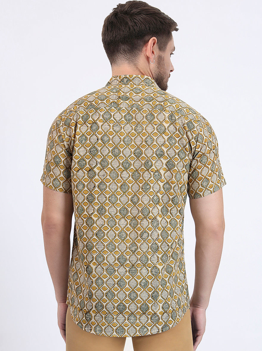 Beige Printed Slim Fit Casual Shirt | JadeBlue