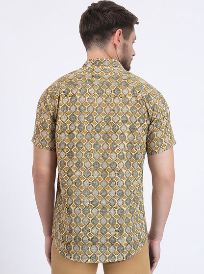Beige Printed Slim Fit Casual Shirt | JadeBlue