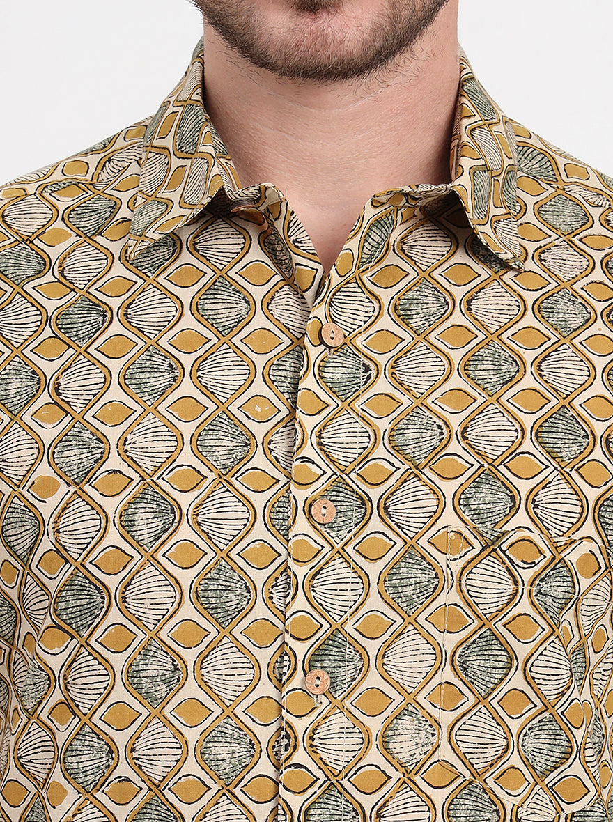 Beige Printed Slim Fit Casual Shirt | JadeBlue