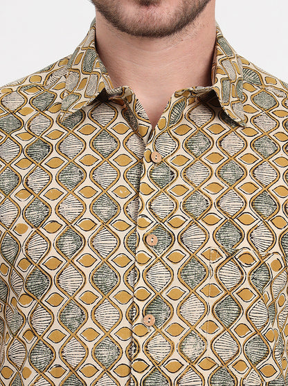 Beige Printed Slim Fit Casual Shirt | JadeBlue