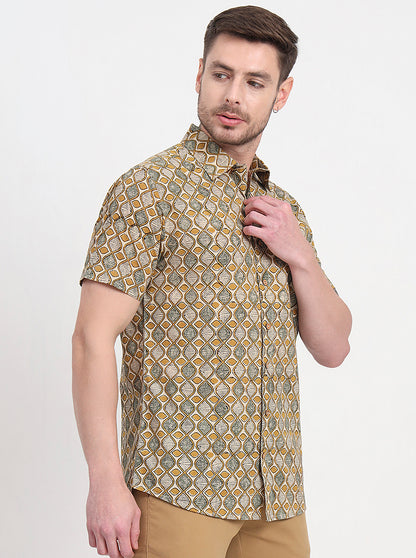 Beige Printed Slim Fit Casual Shirt | JadeBlue