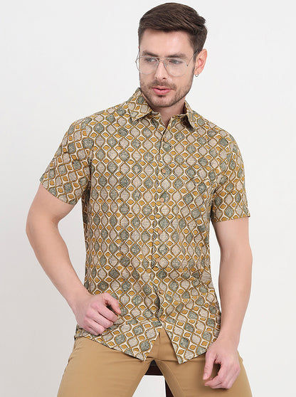 Beige Printed Slim Fit Casual Shirt | JadeBlue