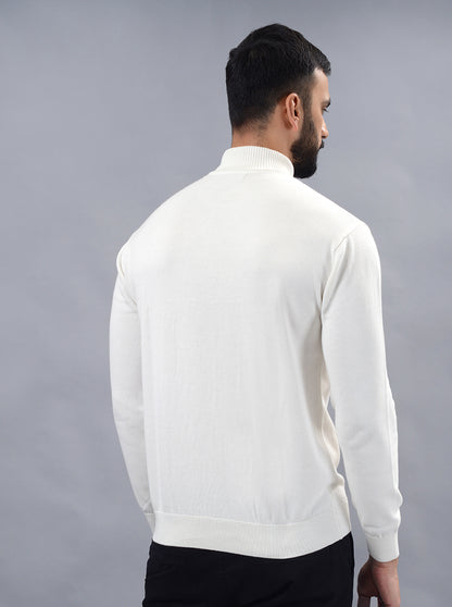 White Solid Slim Fit Winter T-Shirt | JadeBlue