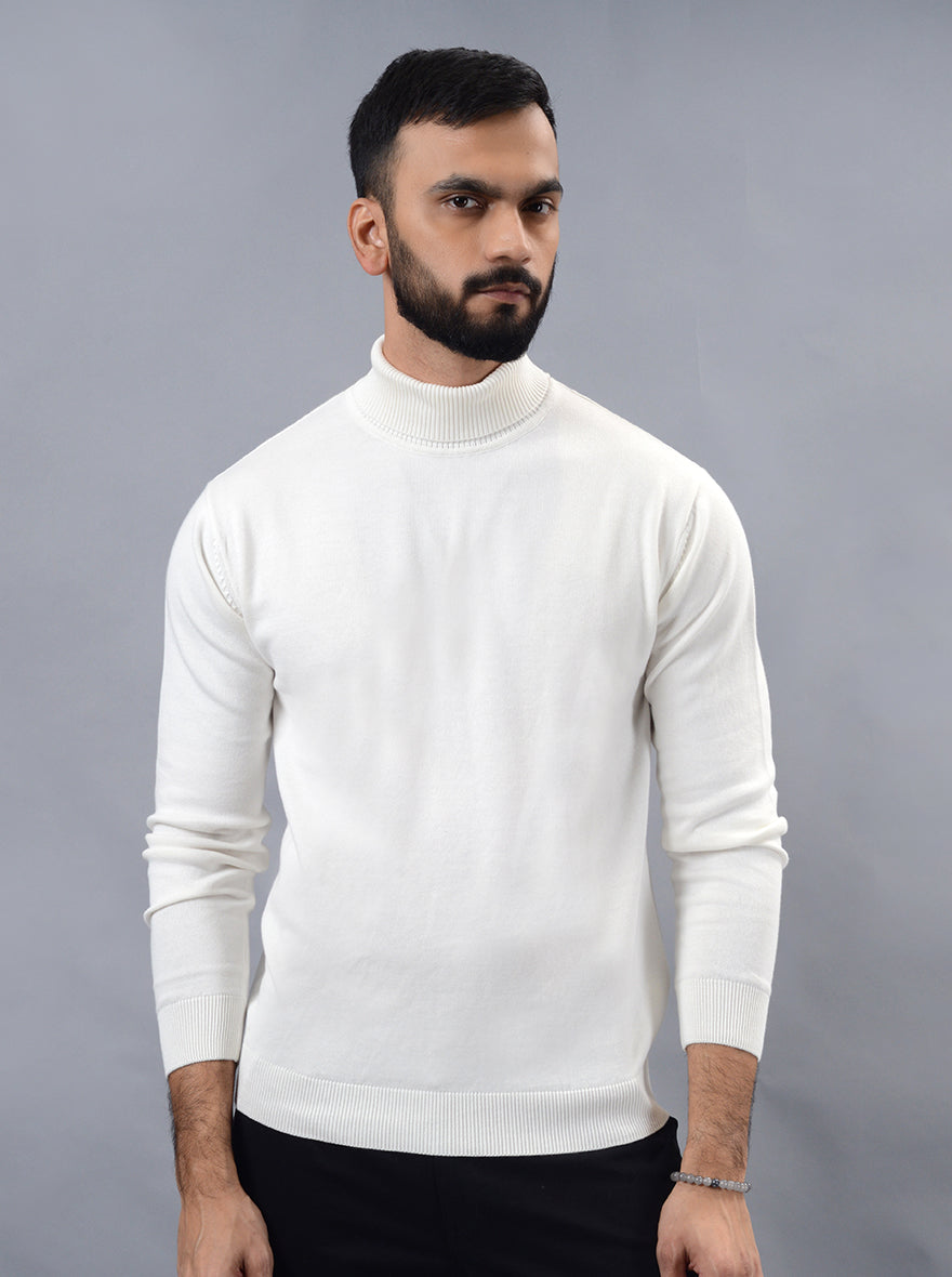 White Solid Slim Fit Winter T-Shirt | JadeBlue