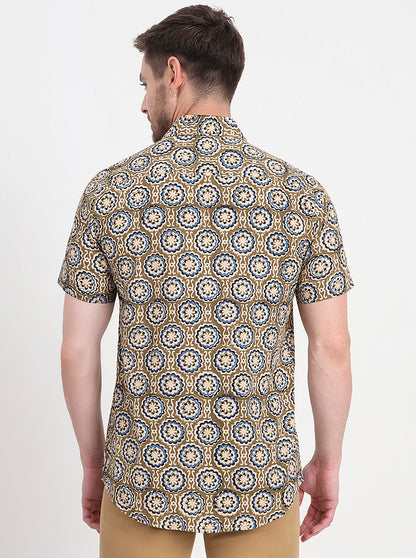 Olive Brown Printed Slim Fit Casual Shirt | JadeBlue