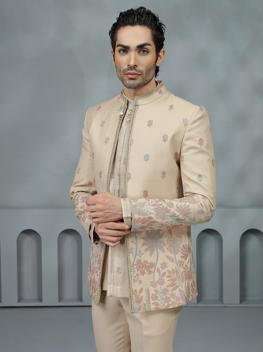 Beige Embroidered Jodhpuri Suit | TULA