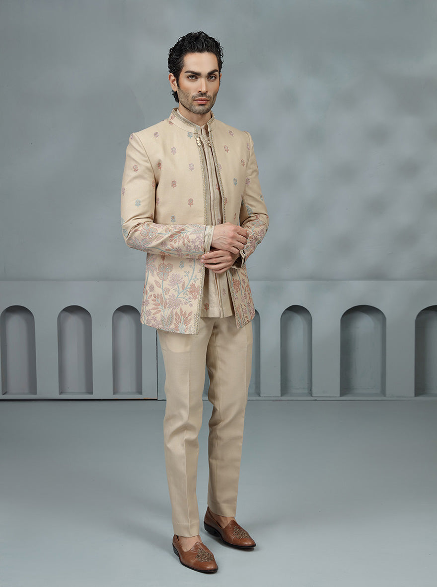 Beige Embroidered Jodhpuri Suit | TULA