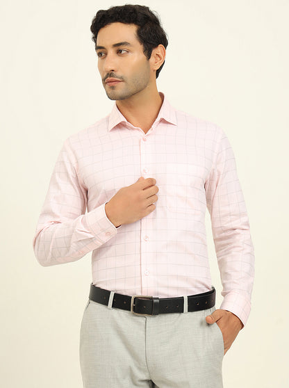 Light Pink Checked Slim Fit Formal Shirt | Metal