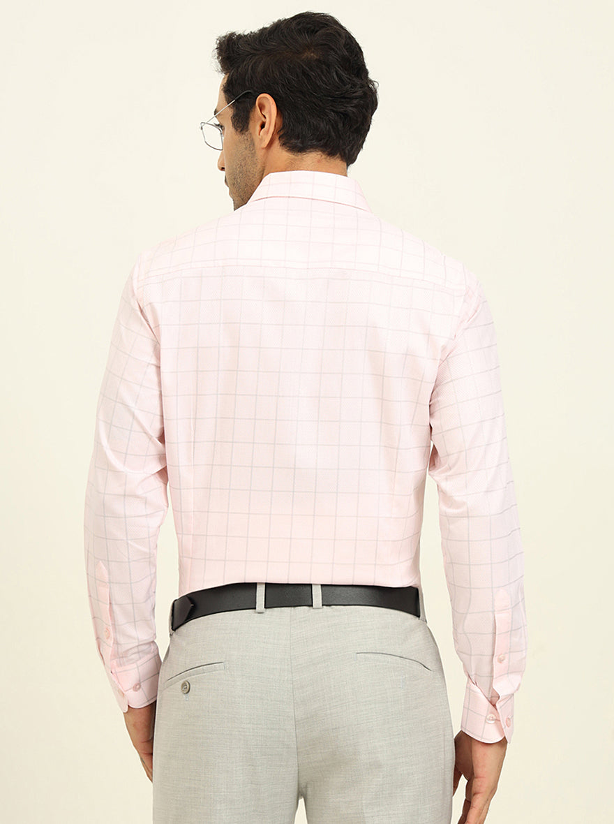 Light Pink Checked Slim Fit Formal Shirt | Metal