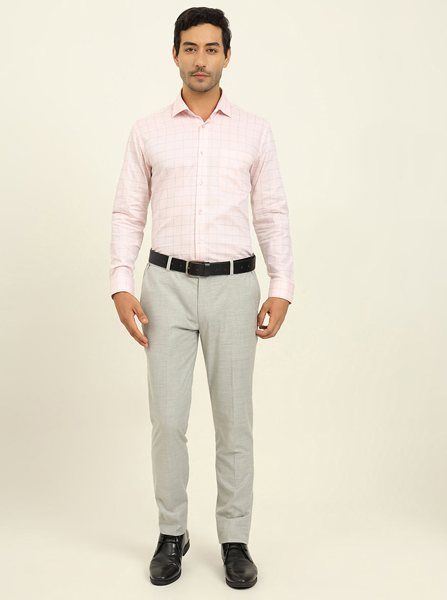 Light Pink Checked Slim Fit Formal Shirt | Metal