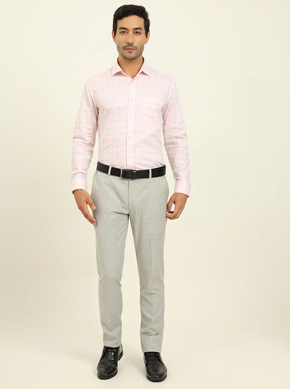 Light Pink Checked Slim Fit Formal Shirt | Metal