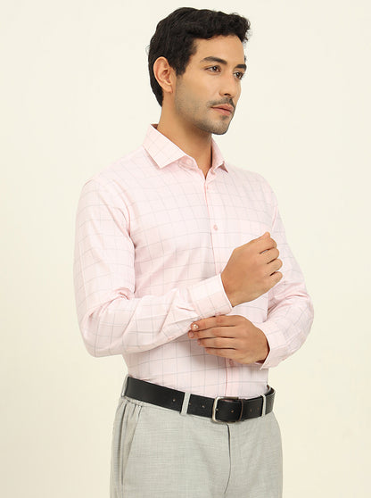 Light Pink Checked Slim Fit Formal Shirt | Metal