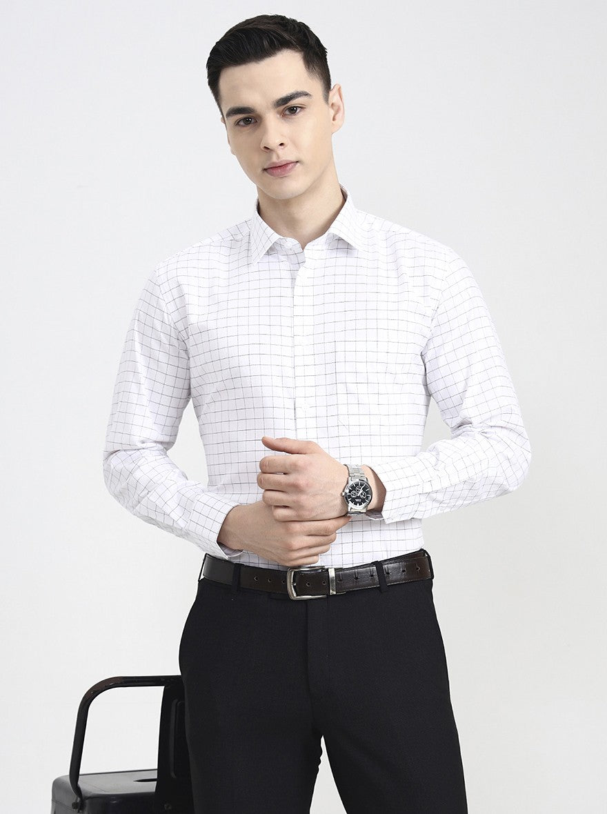 White & Black Checked Regular Fit Formal Shirt | JadeBlue