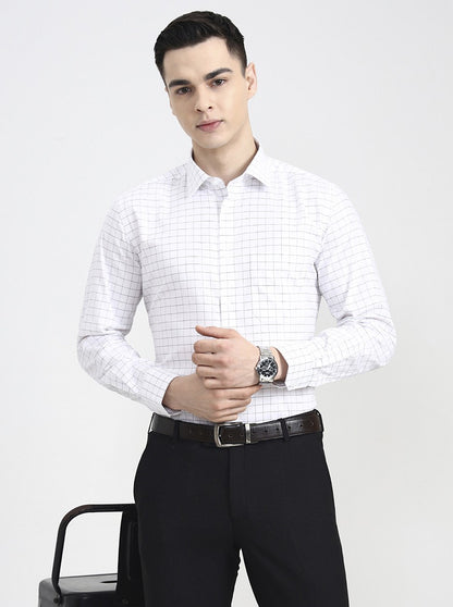 White & Black Checked Regular Fit Formal Shirt | JadeBlue