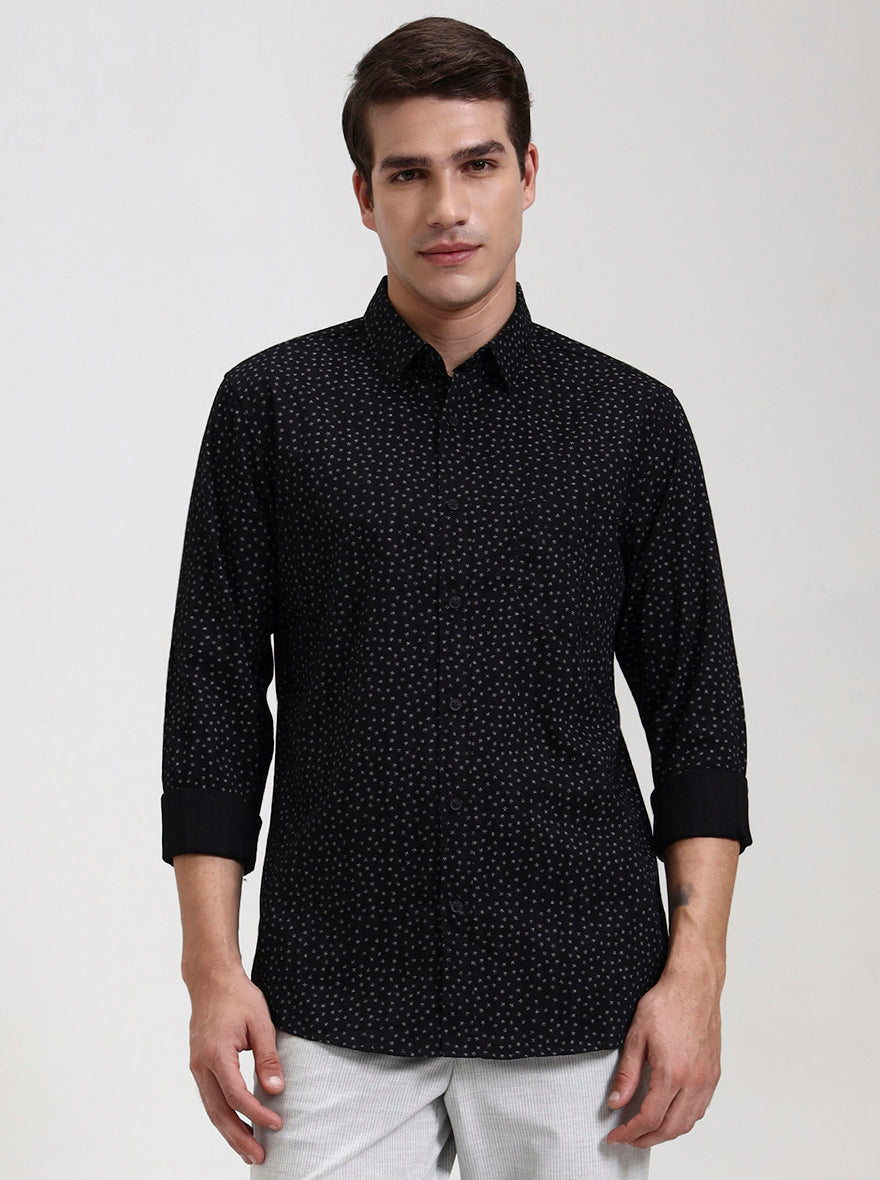 Black Printed Slim Fit Casual Shirt | JadeBlue