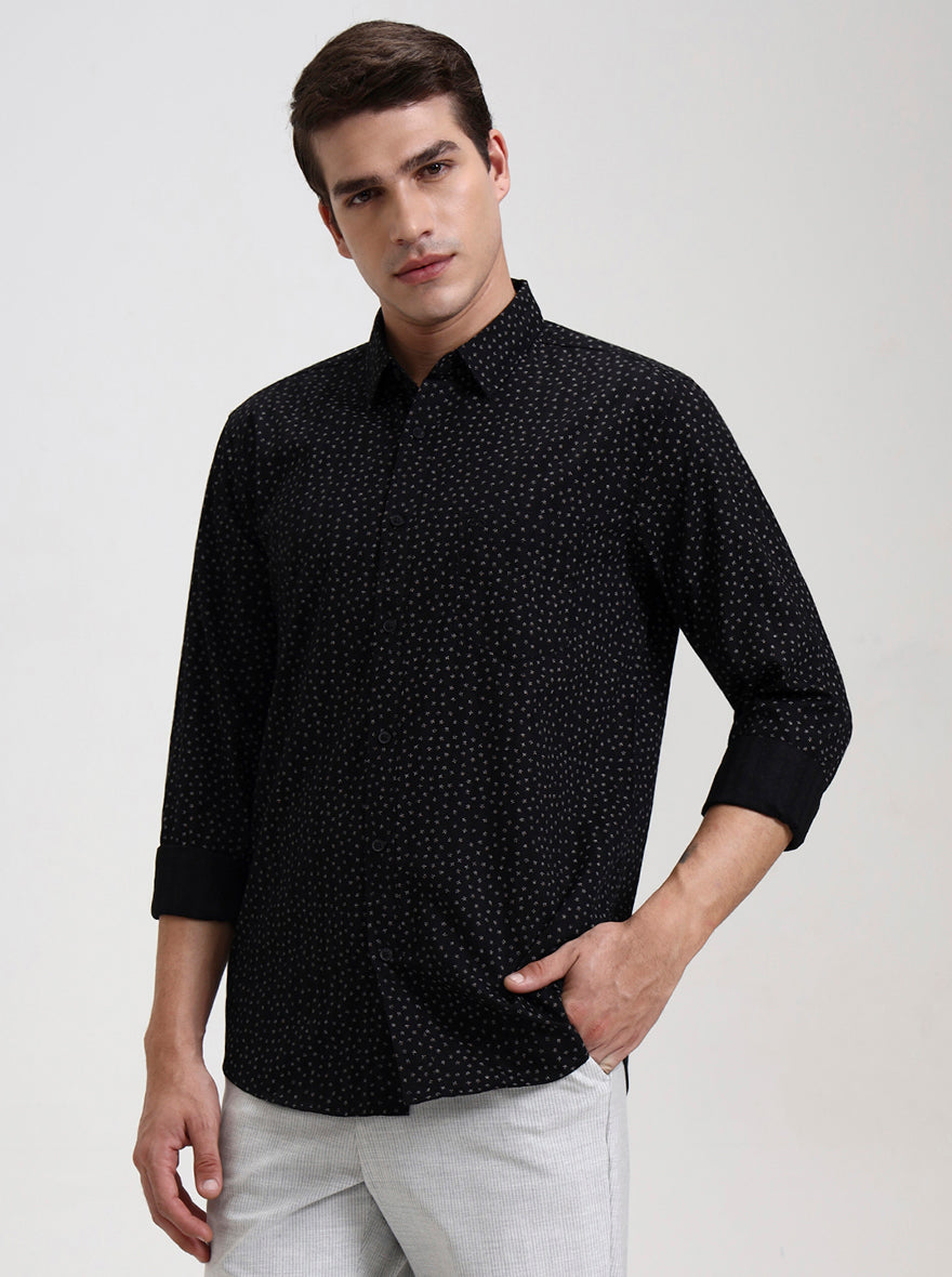 Black Printed Slim Fit Casual Shirt | JadeBlue