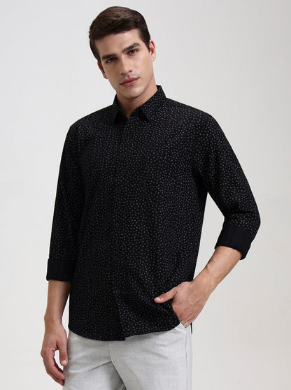 Black Printed Slim Fit Casual Shirt | JadeBlue