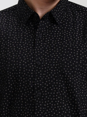Black Printed Slim Fit Casual Shirt | JadeBlue
