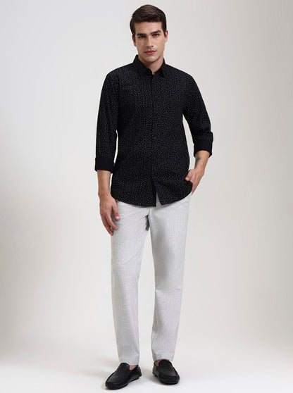 Black Printed Slim Fit Casual Shirt | JadeBlue