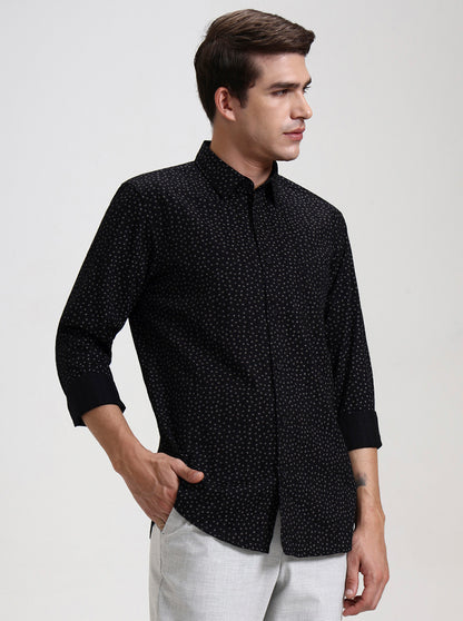 Black Printed Slim Fit Casual Shirt | JadeBlue