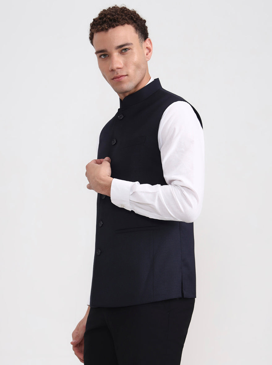 Navy Blue Solid Regular Fit Modi Jacket | JadeBlue