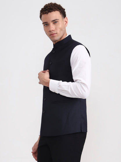 Navy Blue Solid Regular Fit Modi Jacket | JadeBlue