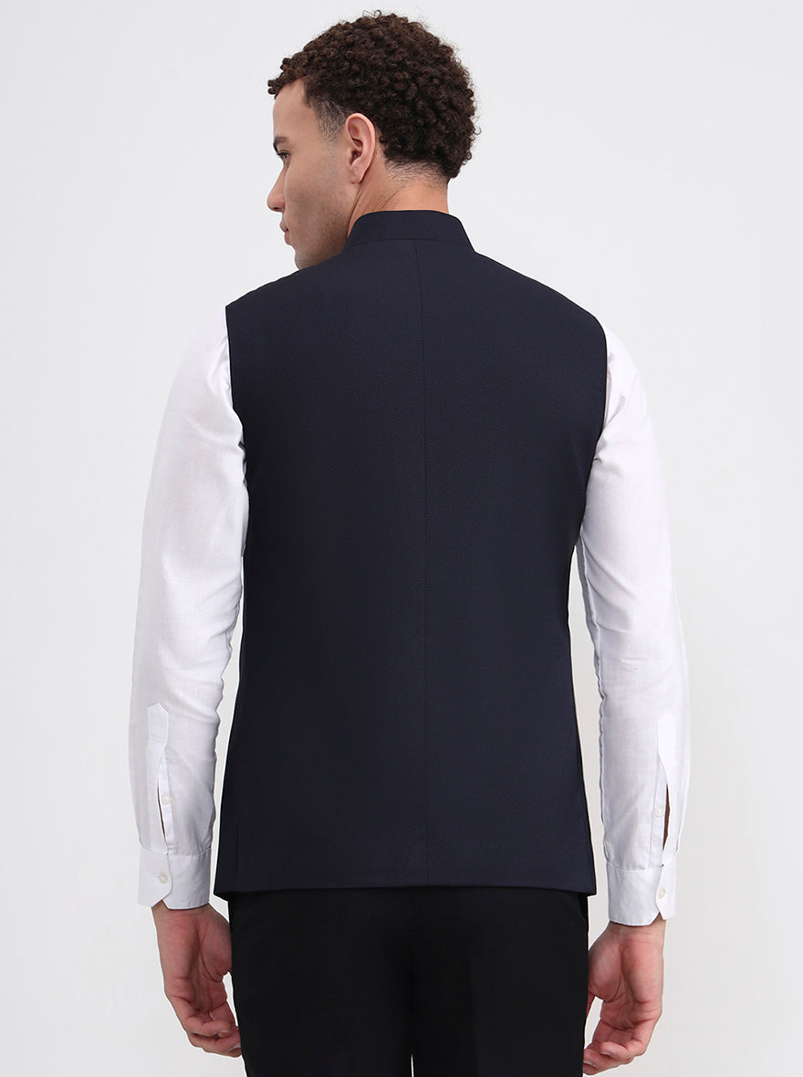 Navy Blue Solid Regular Fit Modi Jacket | JadeBlue