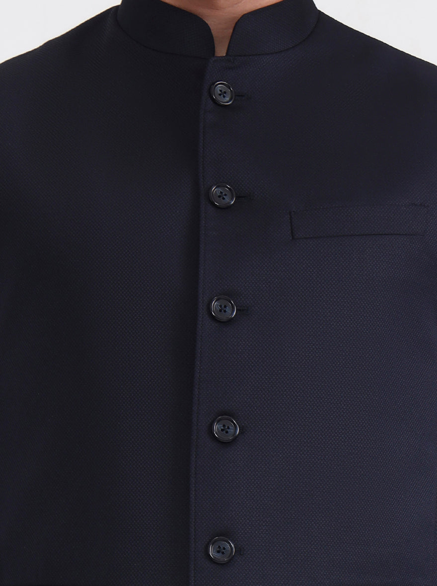 Navy Blue Solid Regular Fit Modi Jacket | JadeBlue