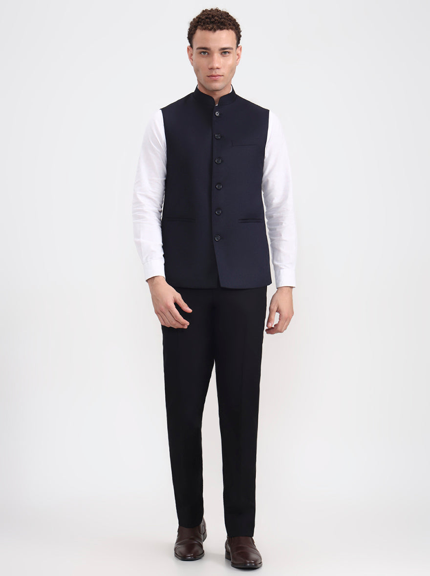 Navy Blue Solid Regular Fit Modi Jacket | JadeBlue