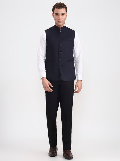 Navy Blue Solid Regular Fit Modi Jacket | JadeBlue