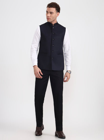 Navy Blue Solid Regular Fit Modi Jacket | JadeBlue