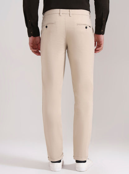 Beige Solid Neo Fit Casual Trouser | Greenfibre