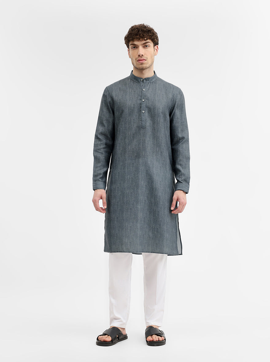 Grey Solid Modi Kurta | JadeBlue