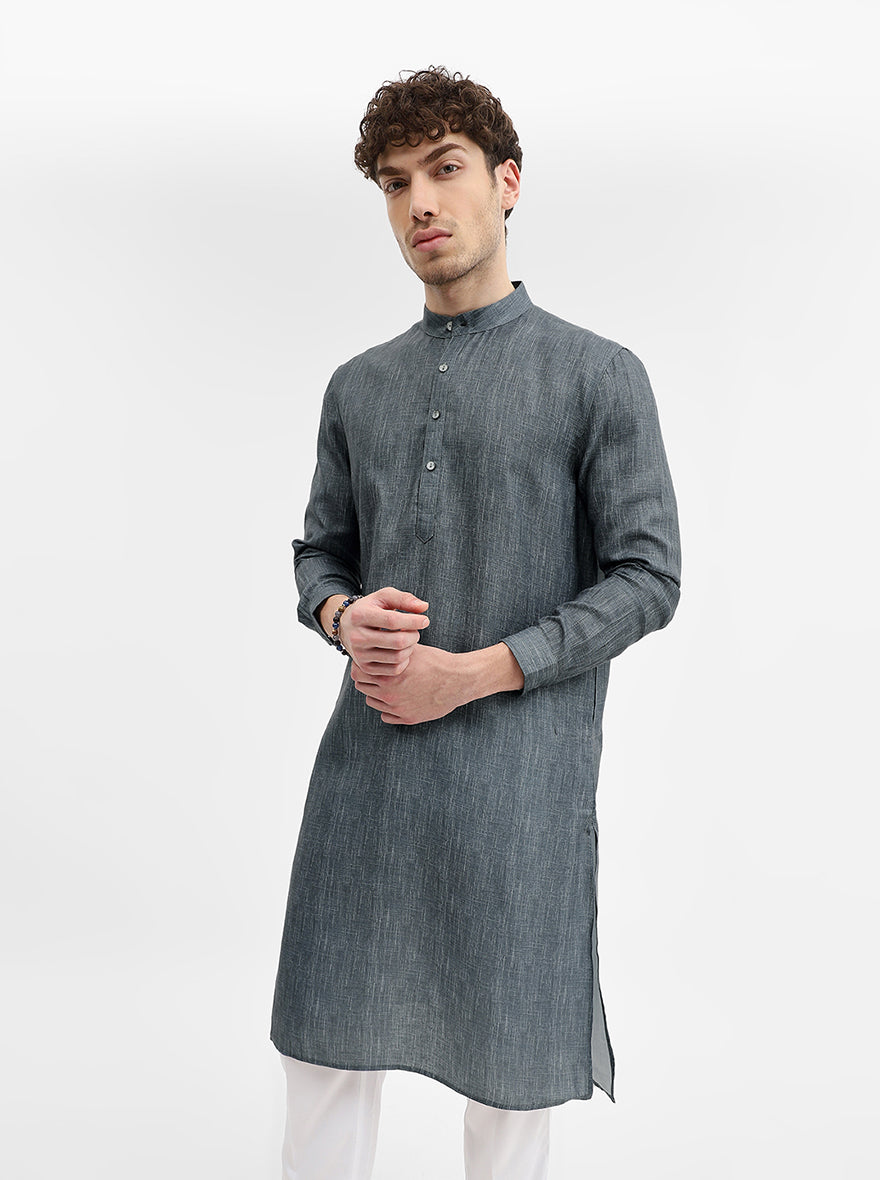 Grey Solid Modi Kurta | JadeBlue