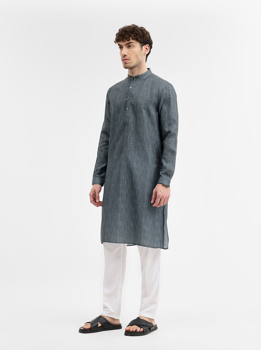 Grey Solid Modi Kurta | JadeBlue