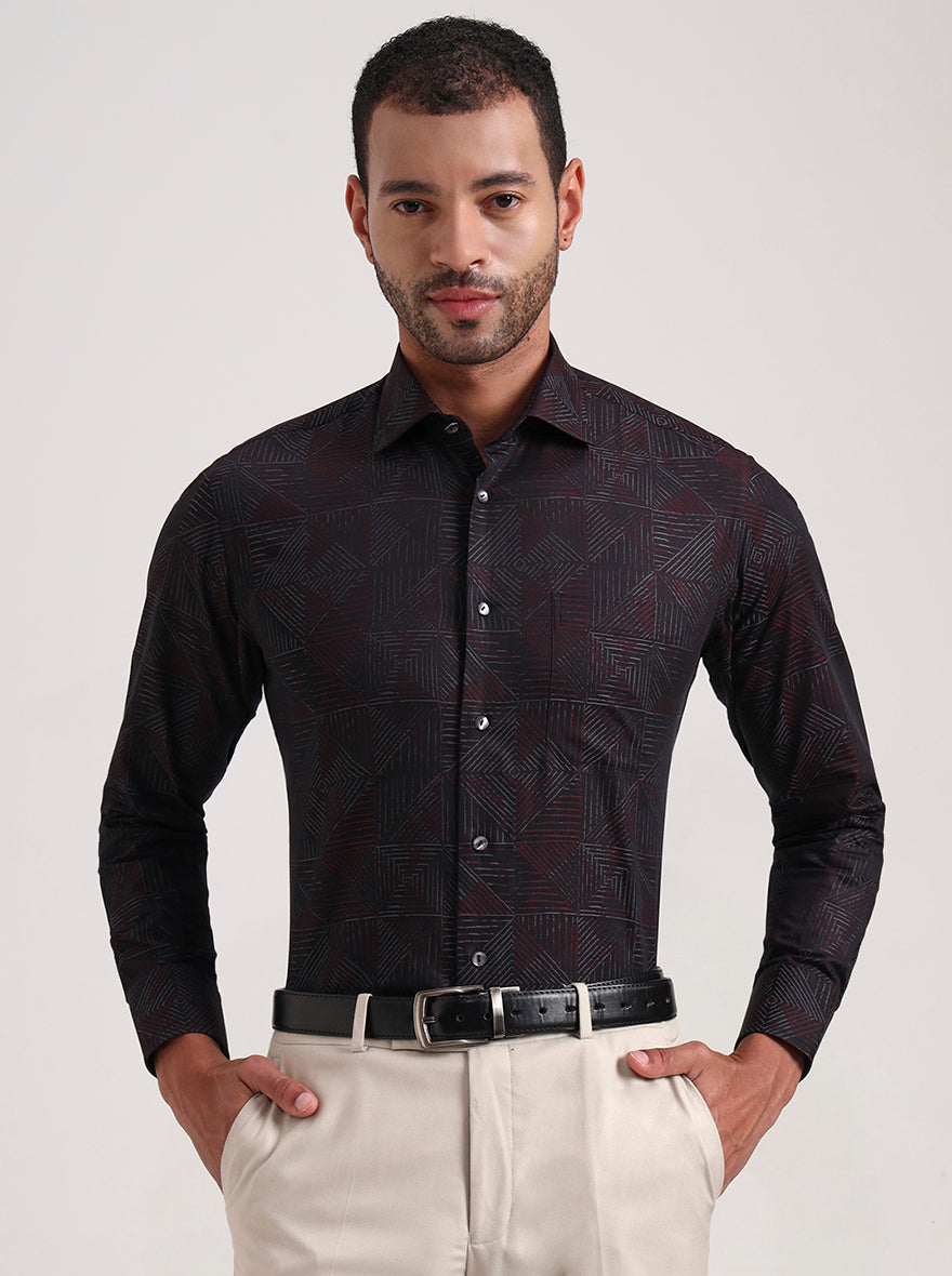 Maroon Printed Slim Fit Formal Shirt | JadeBlue Super Luxe