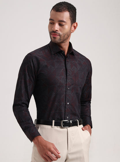 Maroon Printed Slim Fit Formal Shirt | JadeBlue Super Luxe
