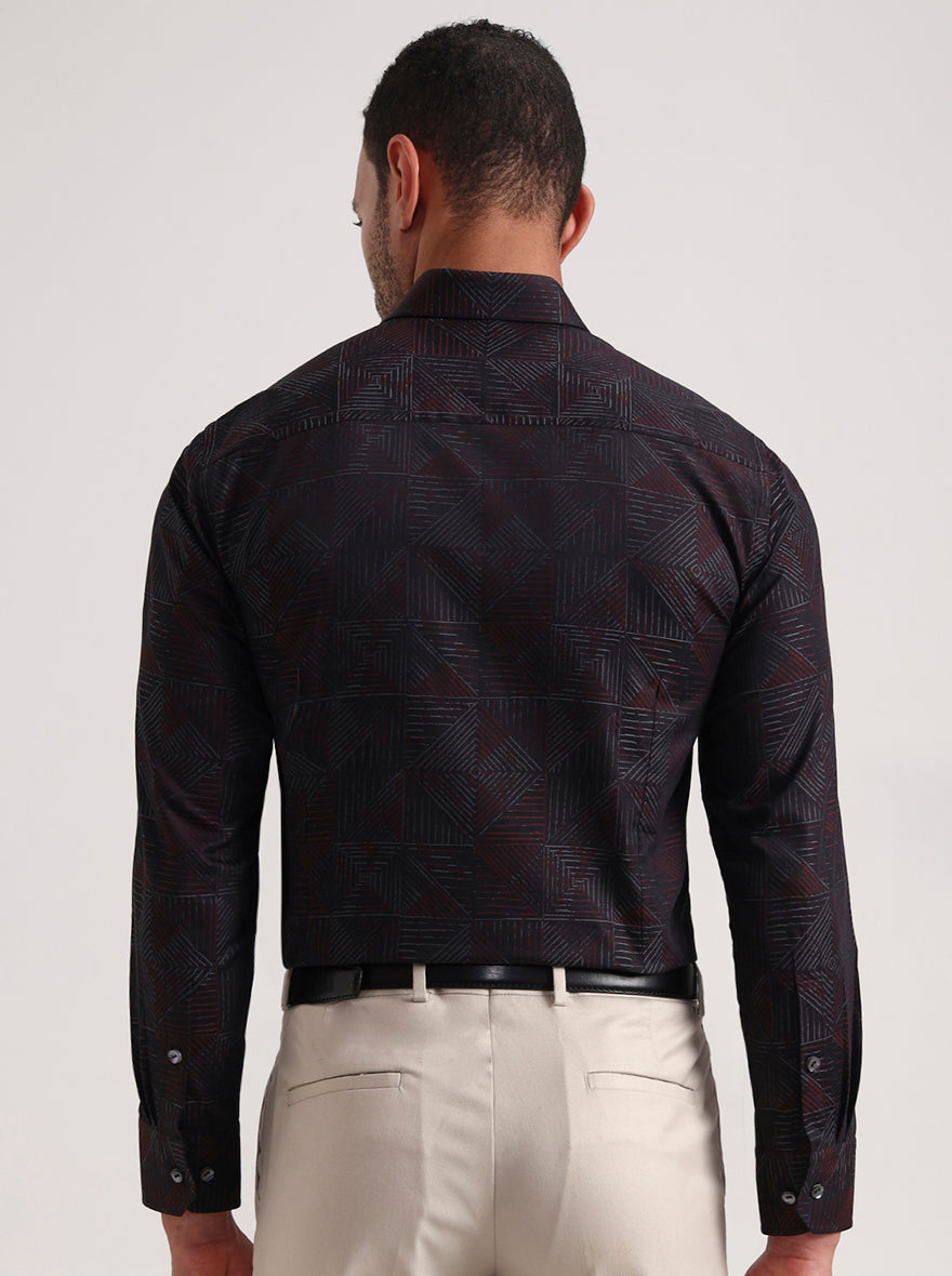 Maroon Printed Slim Fit Formal Shirt | JadeBlue Super Luxe